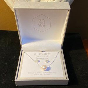 Aleure SS Freshwater Pearl Necklace/Earring Set